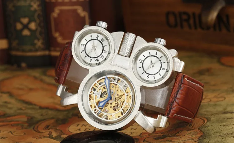 Новые нестандартные мужские часы повседневные с 3 движениями кожаные