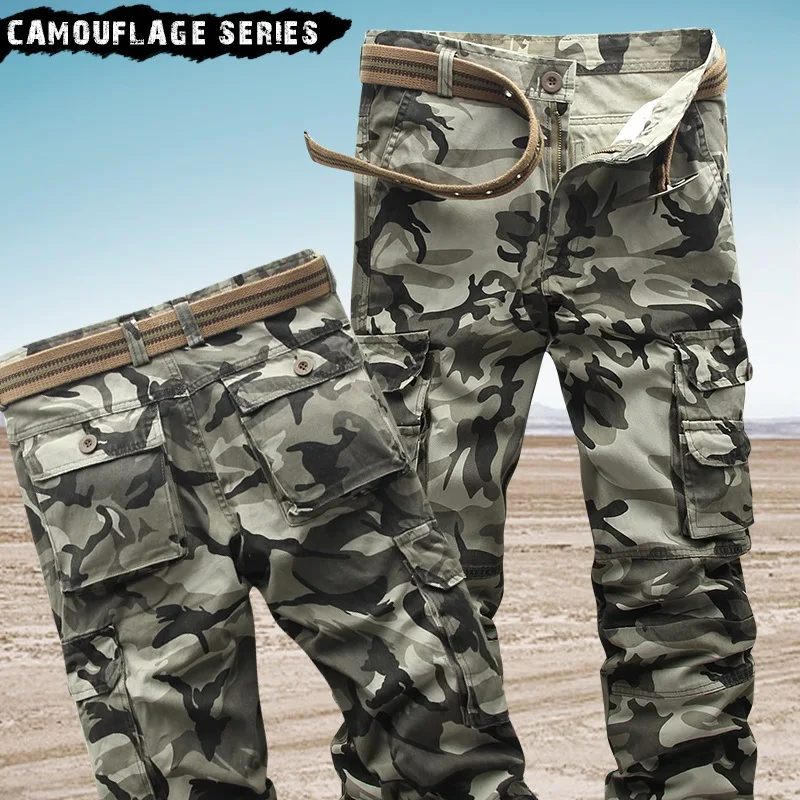 Cargo Pants Spring Autumn Men Cotton Camouflage Straight Size 38