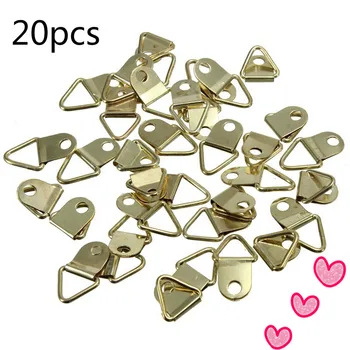 

20pcs/Set Universal Strong Golden D Rings Decor Picture Frames Hanger Hooks Hanging Triangle Screws Helper