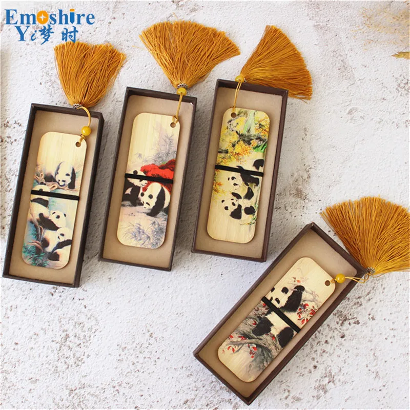 Emoshire Sichuan travel gift boxed Panda bamboo tassel bookmarks literary wind stationery small gifts Chengdu Wenchuang supplies (3)