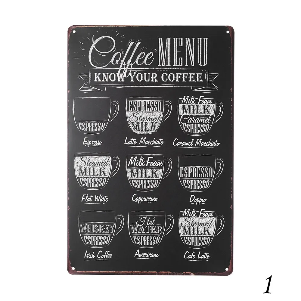 

1PC Tin Sign Metal Plaque Cool Metal Plate Coffee Metal Poster Shots Menu Cafe Bar Pub Wall Decor Metal Sign Vintage Home Decor