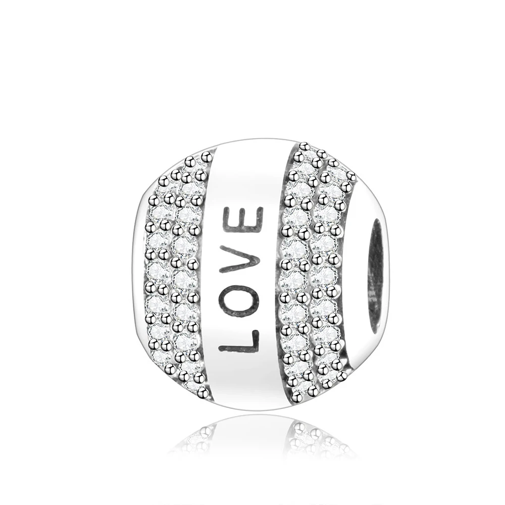 High Quality Genuine 925 Sterling Silver Love Round Charms beads Fit