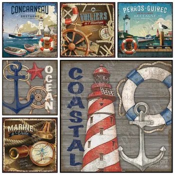 

5D DIY Diamond Painting Coastal Anchor Sail Full Square / Round Diamond Mosaic Pattern Hobbies & Crafts Home Decoration Gifts