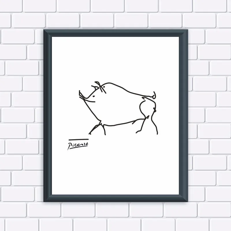 

handpainted Canvas Art oil Painting Poster Simple Stroke lines of Pig Picasso series Abstract Wall Painting Wall Pictures