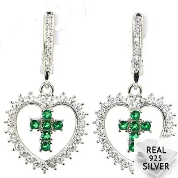 

Real 5.8g 925 Solid Sterling Silver Luxury Green Emerald Cubic Zirconia Woman's Earrings 35x18mm
