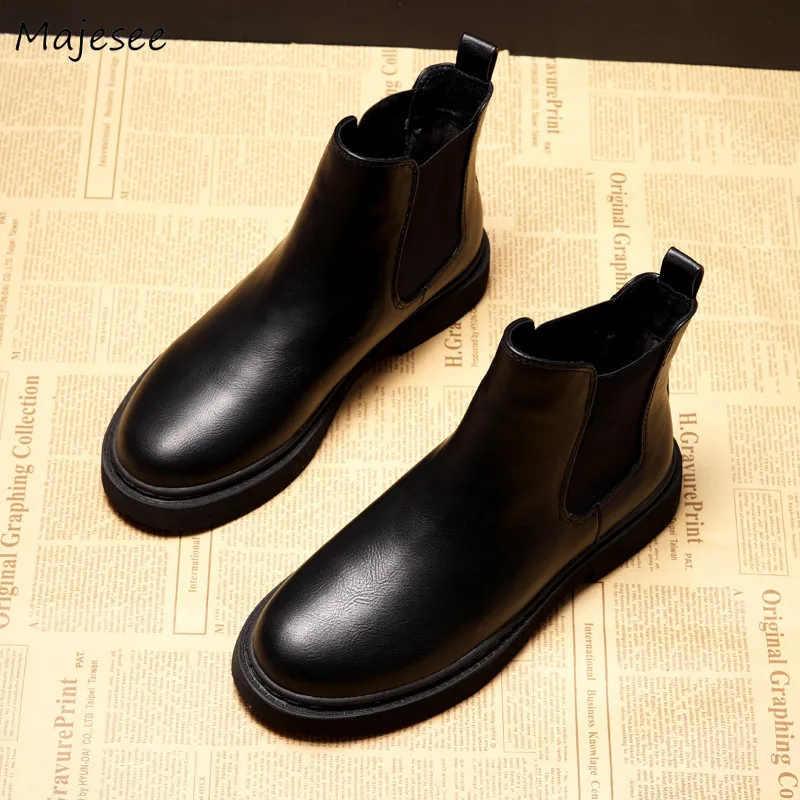 

Boots Women Martin Winter British Style Plus Velvet Leisure Shoes Womens All-match Non-slip Thick Bottom Elegant Female Retro