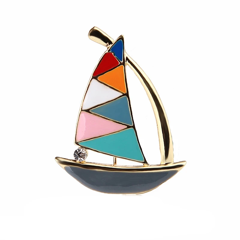 

OneckOha Enameled Colorful Sailing Boat Brooches Zinc Alloy Junk Pin Women's Garment Accessories