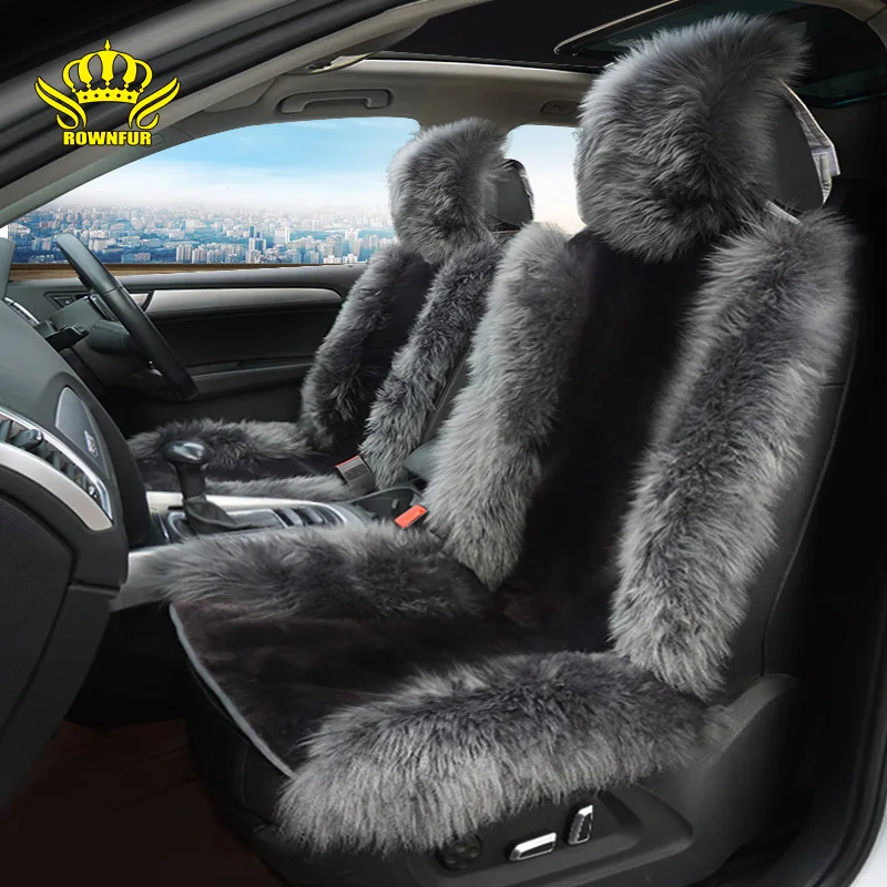 

Rownfur Brand Car Seat Cover Universal High Quality Australian Sheepskin For Car Front Seat Warm Car Seat Protector Cushion NEW