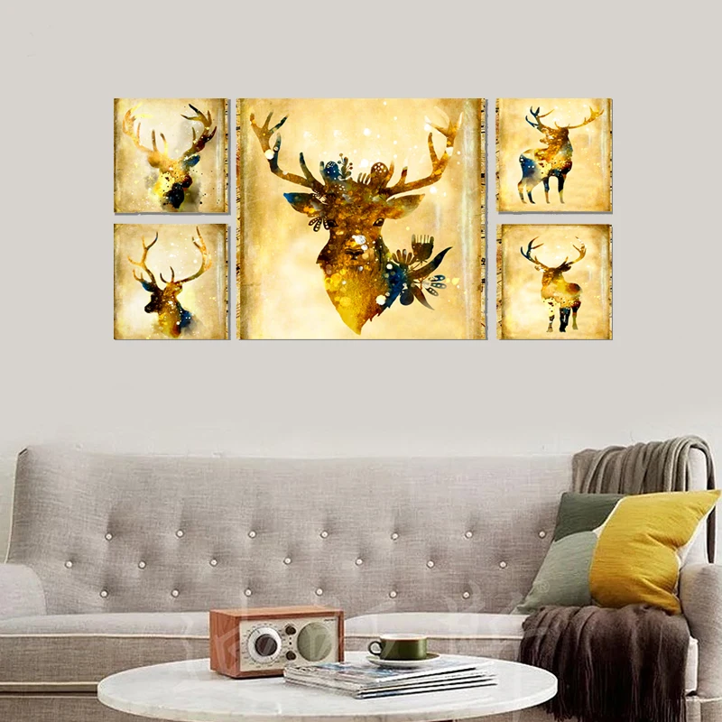 Modern creative deer painting lovely animal art prints combined Nodic
