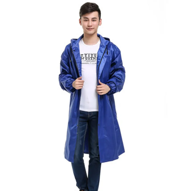 Длинный плащ для мужчин походный водонепроницаемый пончо открытый женский дождевик Chuva пальто мужские женские куртки плащи с капюшоном RBY040 - Цвет: Navy Blue