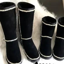 Новинка; Европейская станция; роскошные кожаные сапоги ручной работы; высокая труба зимние ботинки; Женская хлопковая обувь; простая обувь с перфорацией ручной работы; Цвет Черный