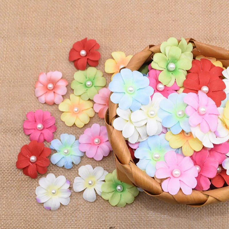 

50Pcs 4.5cm Silk Artificial Sunflower Handmade Flower Head DIY Wreath Gift Box Scrapbooking Craft Fake Flower