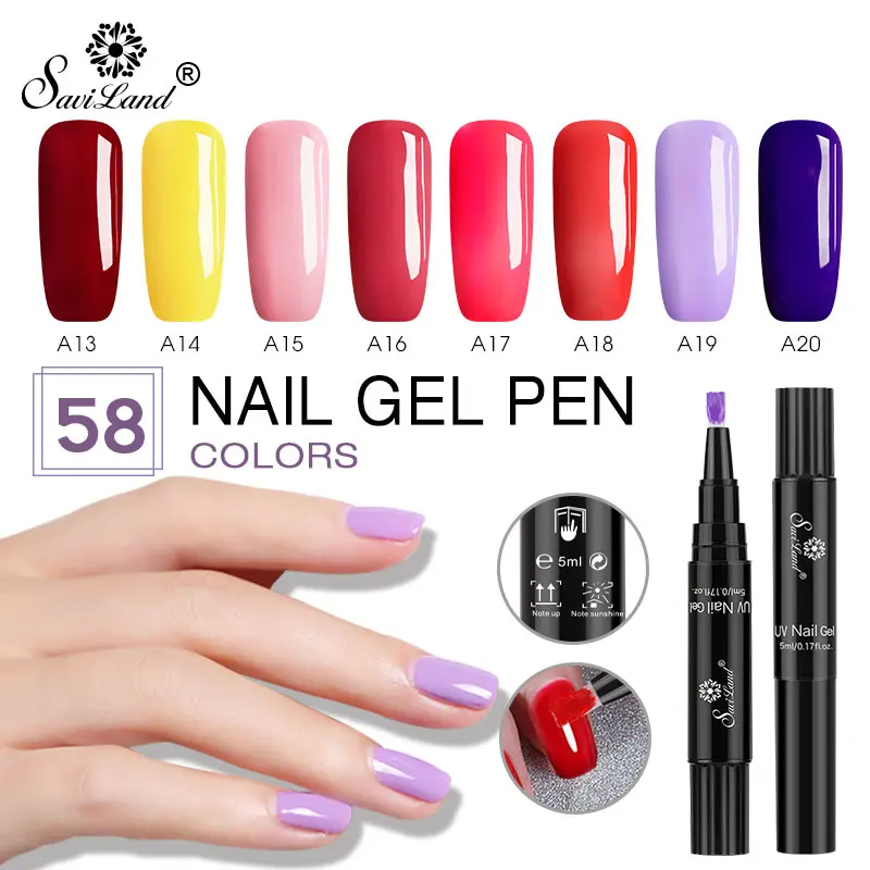 

Saviland Newest 58 Colors Gel Nail Varnish Pen Glitter Top Base Coat Nail Gel Polish Hybrid Dawdler UV Nail Art Gel Lacquer