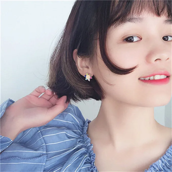 2019 Trendy Cute Cartoon Oil Drip Earrings Star Stud Earrings Fashion Jewelry Accessories Sweet Girl Wedding Party Gifts