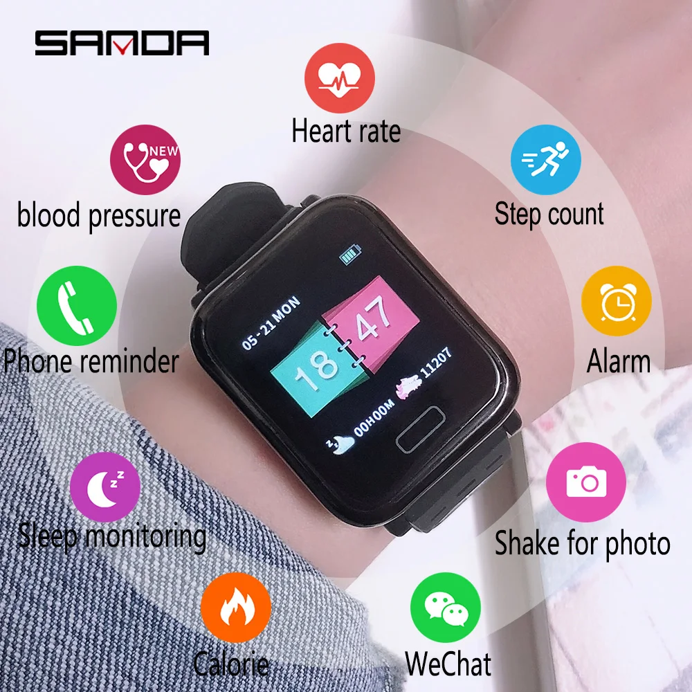 

SANDA Smart Watch IP67 Waterproof Bluetooth Heart Rate Monitor Blood Pressure Smartwatch for Xiao mi Android IOS Men Women Clock