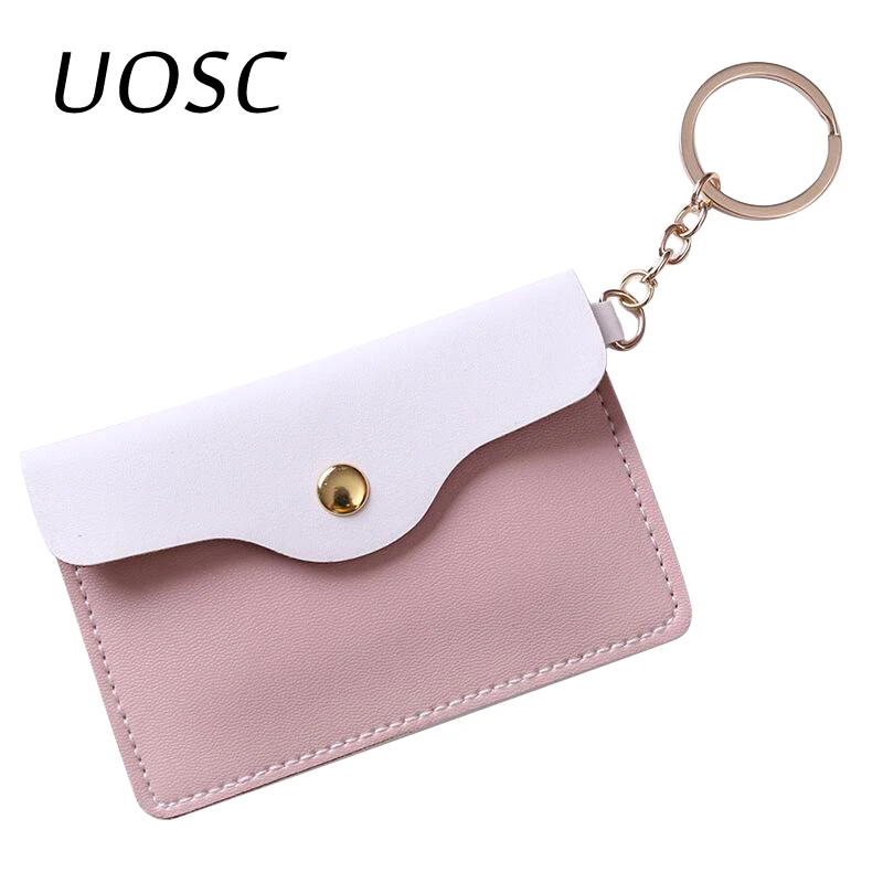 

UOSC New Sweet Coin Purse Women Leather Slim Wallet Card Holder Coins Cover Money Bag Key Ring Mini Pouch Lady Ultra-Thin Clutch