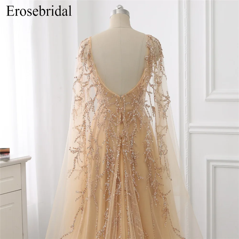 Erosebridal, предпродажа, вышитое бисером, элегантное вечернее платье, новинка, цвет Шампань, а-силуэт, официальная Женская одежда с запахом, Прямая поставка