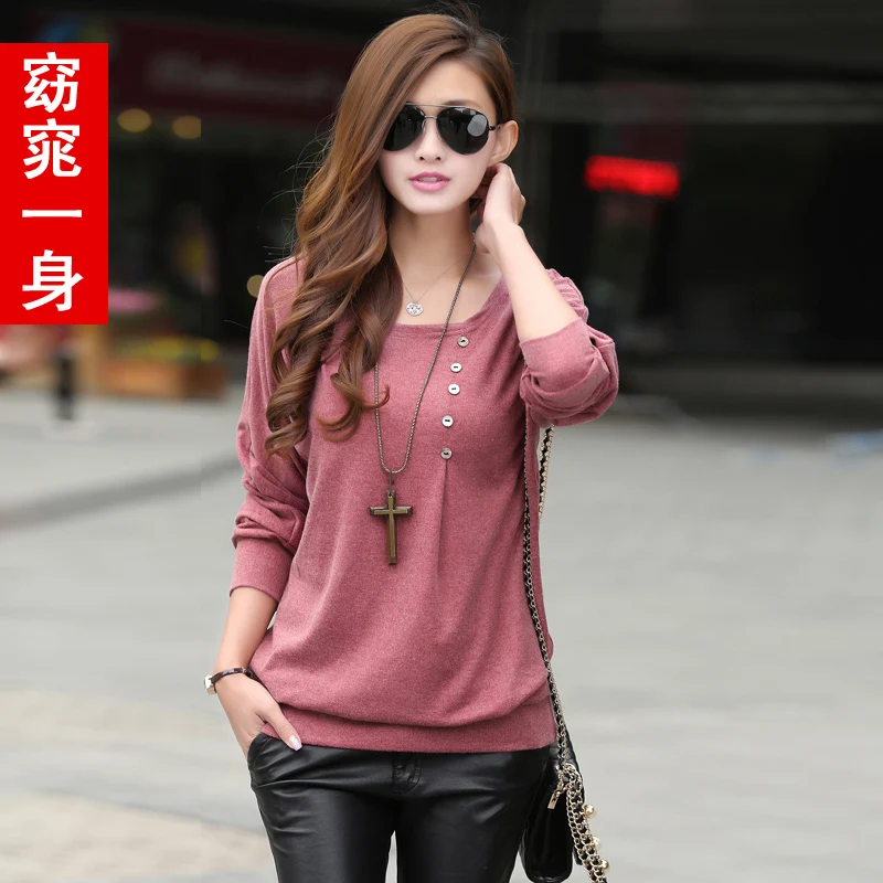 Camiseta para Mujer camiseta suelta cuello redondo manga larga murciélago botón Poleras De Mujer Camisetas Y Tops camiseta Mujer ropa Vetement Mujer Camiseta para Mujer camiseta suelta cuello redondo manga larga murciélago botón Poleras De Mujer Camisetas Y Tops camiseta Mujer ropa Vetement Mujer