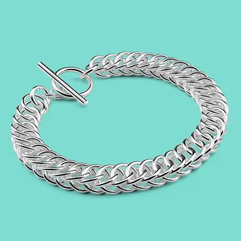 

Men's 925 Sterling Silver Bracelet Fashion Gentleman Jewelry TO Button Design Real Silver Chain No Fading Birthday Gift bijoux
