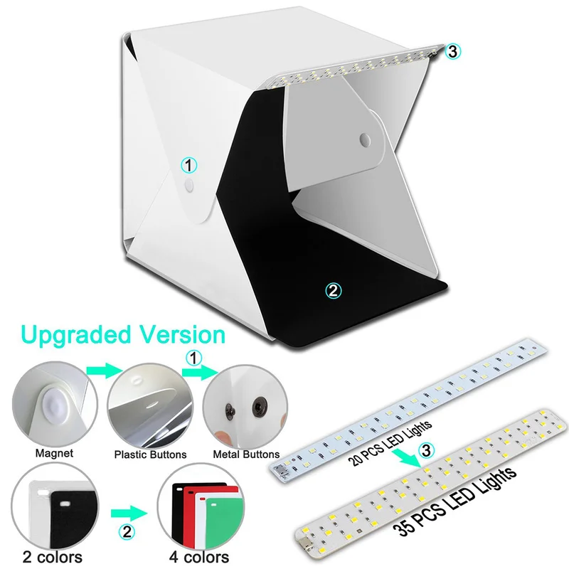 

8"2LED Panels Folding Portable Photo Video Box Lighting Studio Shooting Tent Box Kit Emart Diffuse Studio Softbox lightbox