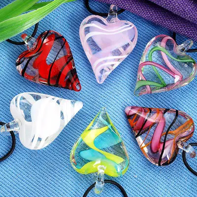 

De Bijoux 6 pcs Murano Lampwork Glass Heart Pendant Necklace