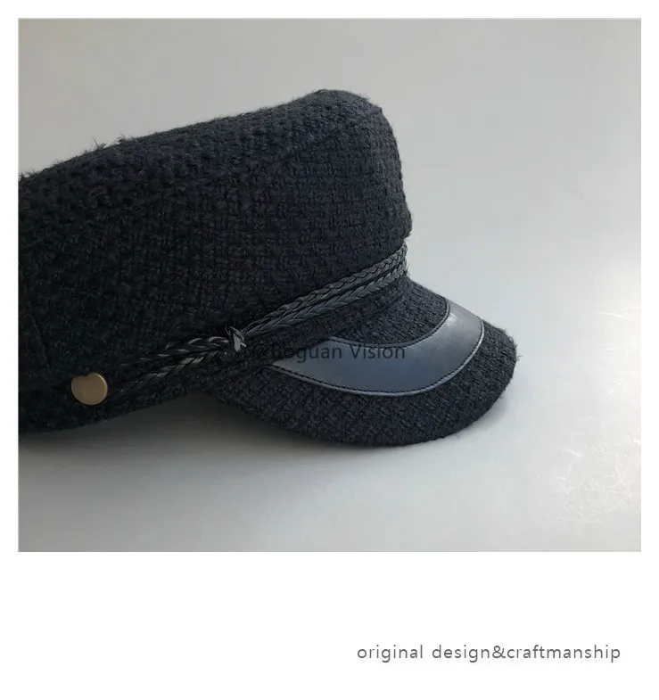 Осень-зима, винтажные шапки для женщин, черно-белый чехол, твидовая военная шапка, вязанные серебряные шапки для женщин, Casquette