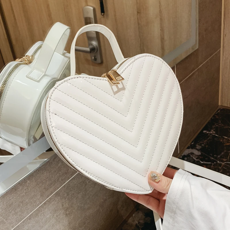 Лакированная кожа в полоску форме сердца модная женская сумка на плечо тоут для