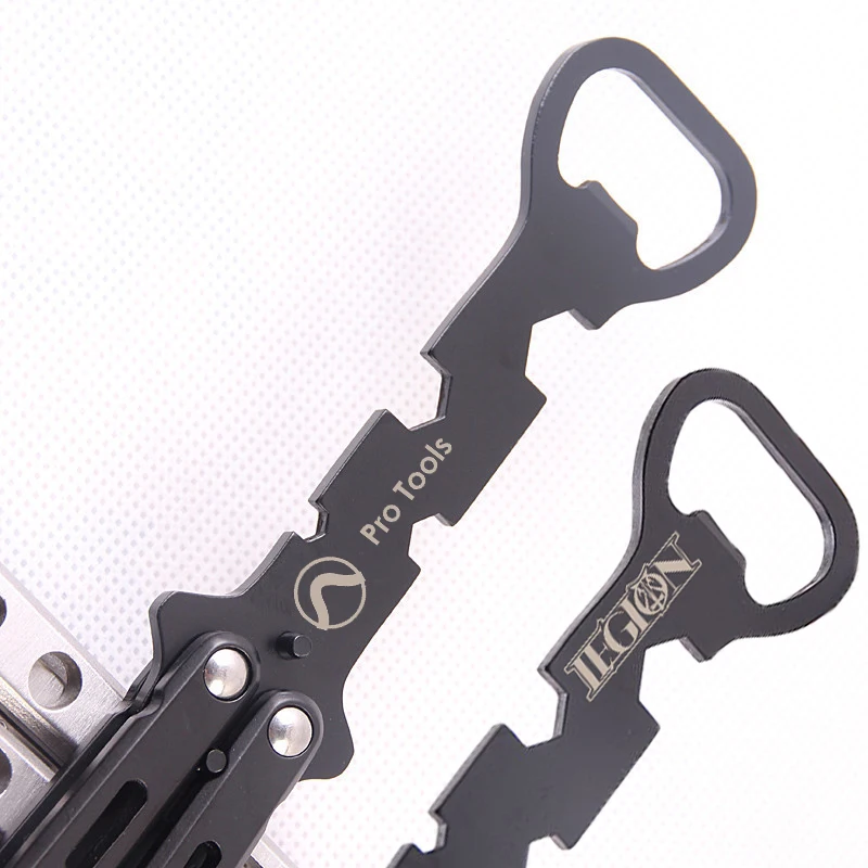 

20X CUSTOM LOGO ENGRAVED METAL STEEL PRACTICE BUTTERFLY KNIFE TRAINER EXERCISE KNIFE BOTTLE OPENER SPANNER WRENCH SILVER / BLACK