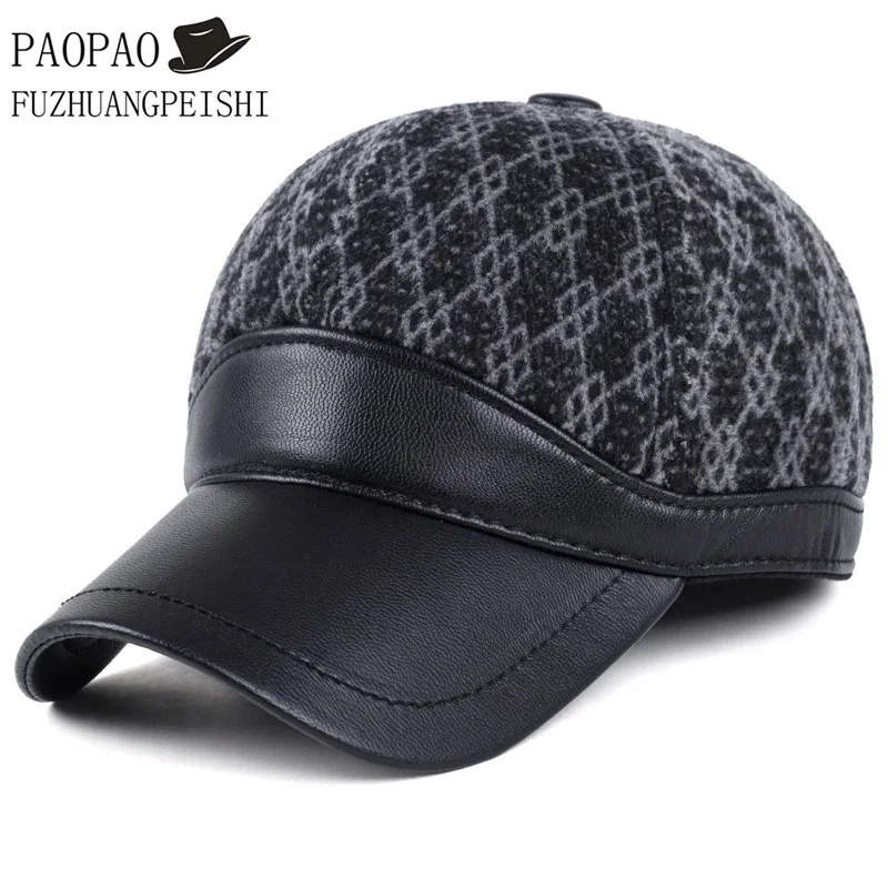 

2016 High Quality Brand Maone Baseball Cap Snapback Winter Wool Faux Leather Brim Hats For Men