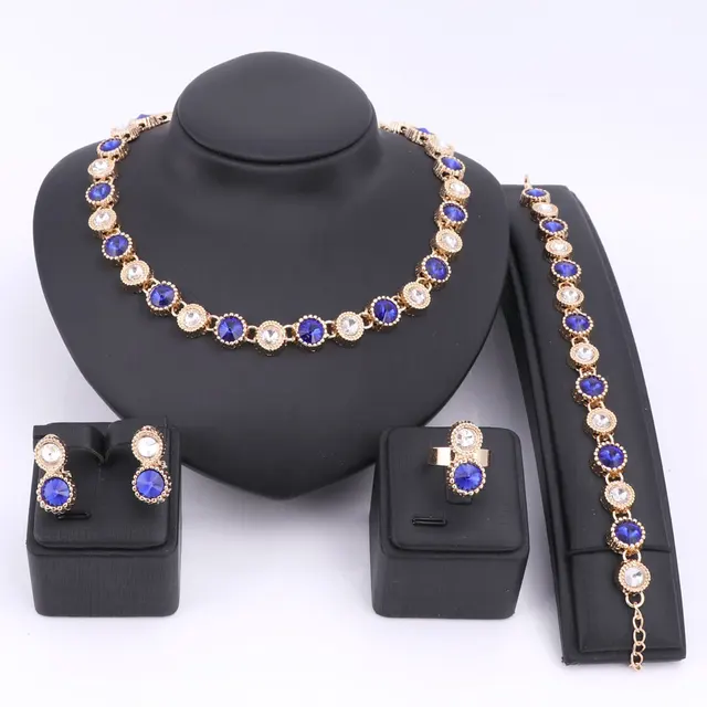 Elegant Luxury Design New Fashion Gold Color Blue Austrian Crystal