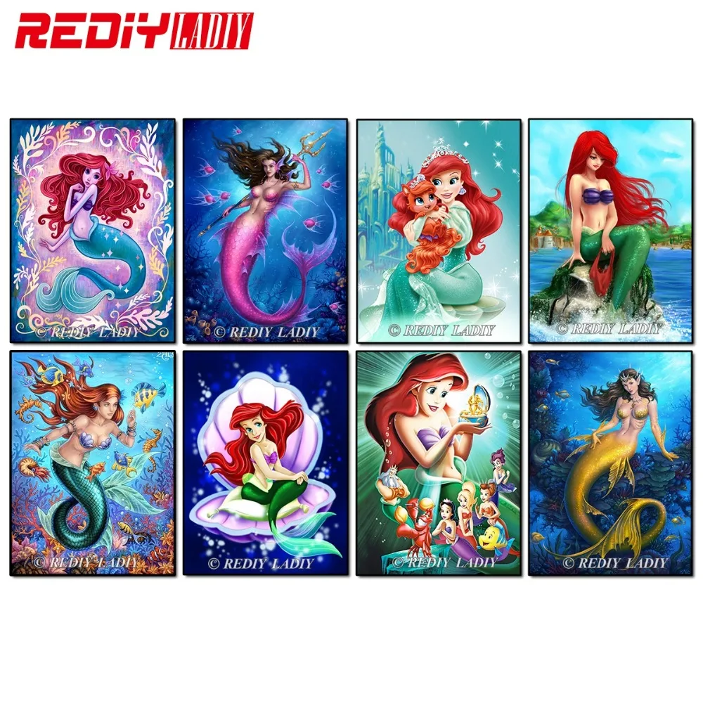 

REDIY LADIY Diamond Embroidery 5D DIY Diamond Painting Cross Stitch Princess Mermaid Needlework Diamond Mosaic Home Decoration