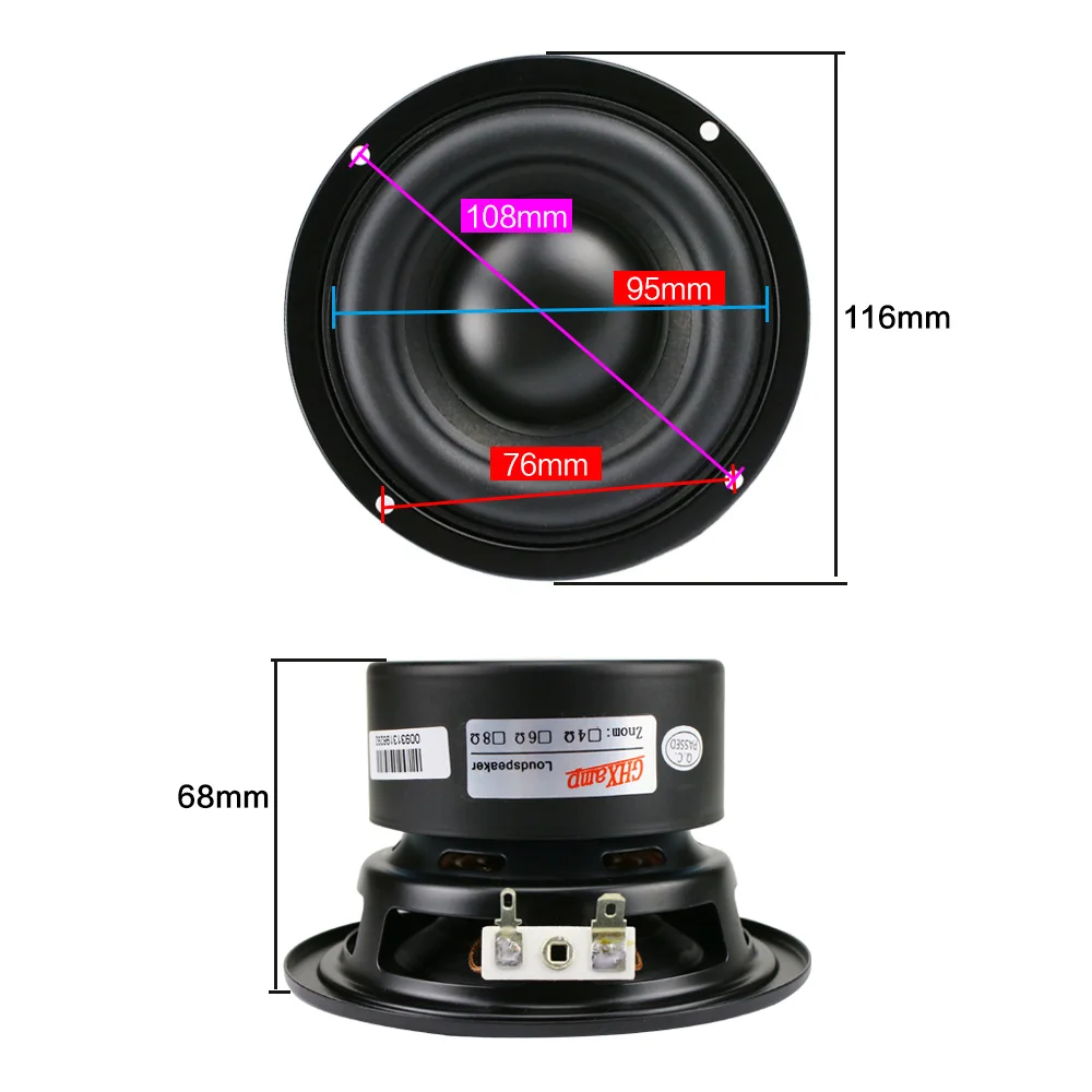 GHXAMP 4 Inch Woofer Subwoofer Speaker Unit 4ohm 40W Polymer Cap Long Stroke Rubber For Computer Multimedia Speaker Upgrade 1PC