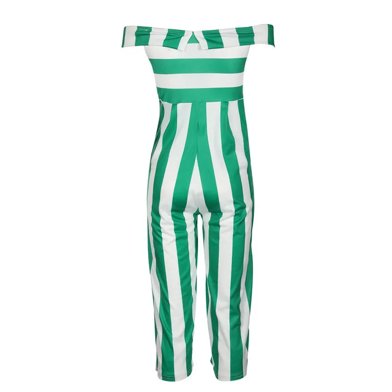 Fashion summer jumpsuit woman 2018 Sexy Off Shoulder V-Neck Striped Printed Strapless Wide-Leg Pants pantaloni siamesi Y12#N (1)