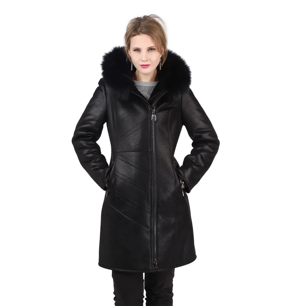 

Hot Winter Warm Elegant Faux Fur Coat With Real Fox Fur Trim Hood Hooded Coat For Women Female Slim Fit Women's Casual Fur Coat