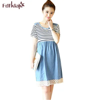 

Fdfklak Summer Dresses for Pregnant Women Short Sleeve Striped Maternity Clothes Casual Pregnancy Dress Cotton Dress Women