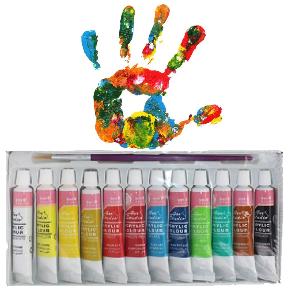 

Creative 12 Colors Professional Acrylic Paints Set Hand Painted Wall Painting Textile Paint Brightly Colored Art Supplies