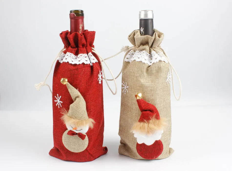 New Lace Linen Wine Bottle Cover Bag Christmas Decorations For Home Xmas Party Dinner Table Decor Cute Snowman Gift Bottle Decor Stockings Gift Holders Aliexpress