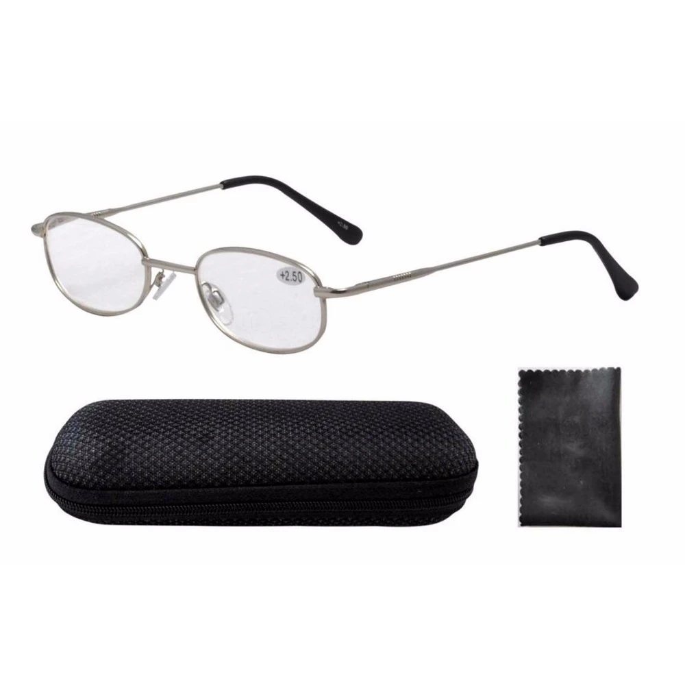 

R3211 Mat Silver Metal Frame Spring Hinged Arms Reading Glasses Men Women W/case +1.0/+1.25/+1.5/+2.0/2.25/+2.5/+2.75/+3.0/+3.5