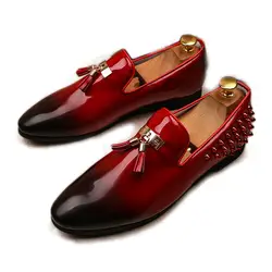 Новые мужские туфли из мягкой искусственной кожи, мужские туфли с кисточками, красные кожаные модельные туфли, красные свадебные туфли