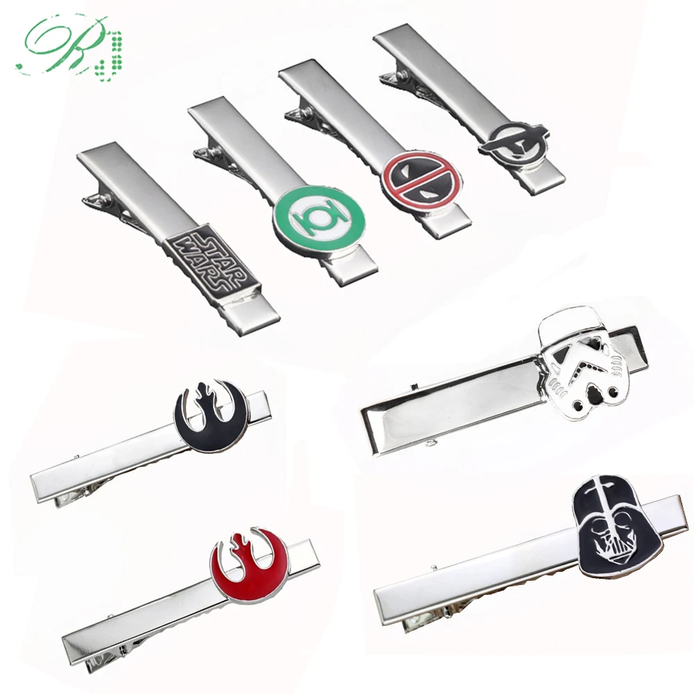 

RJ New Avengers Endgame 4 Tie Clips Letter A Deadpool Star Wars Black Warrior Rebel Alliance Men Buttons Cufflinks Jewelry Gift