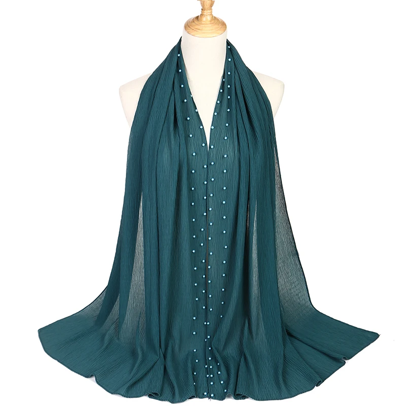 

Fashion Beads Patchwork Pleat Bubble Chiffon Pearl Scarf Wrinkle Shawls Hijab Drape Stitching Crumplemuslim Scarves 20 color