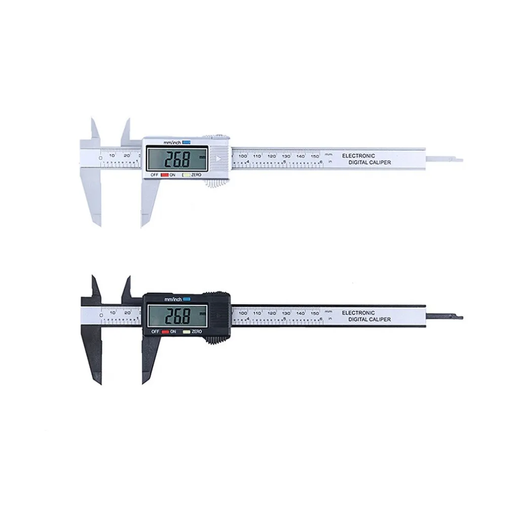

LCD Carbon Fiber Composites Digital Caliper 0-150mm Gauge Micrometer Measuring Tool Ruler Black/Silver Quality