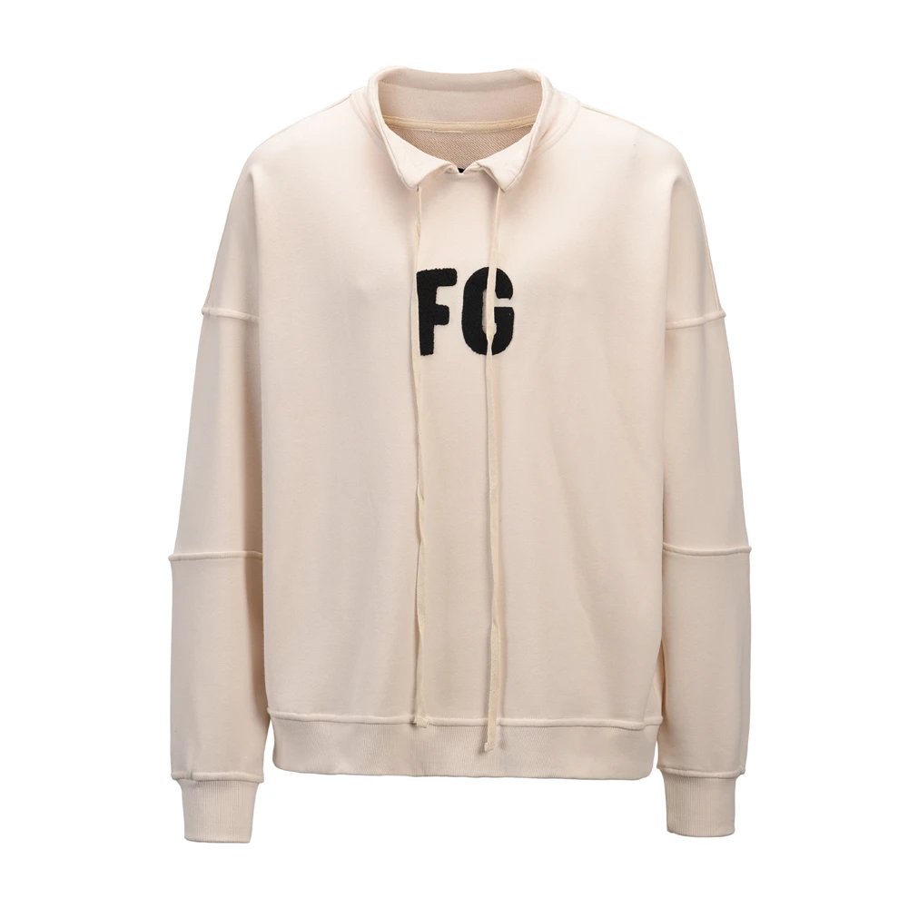 

Autumn Beige Drawstring Turtleneck Sweatshirt Embroidered Letter Oversize Sweatshirt