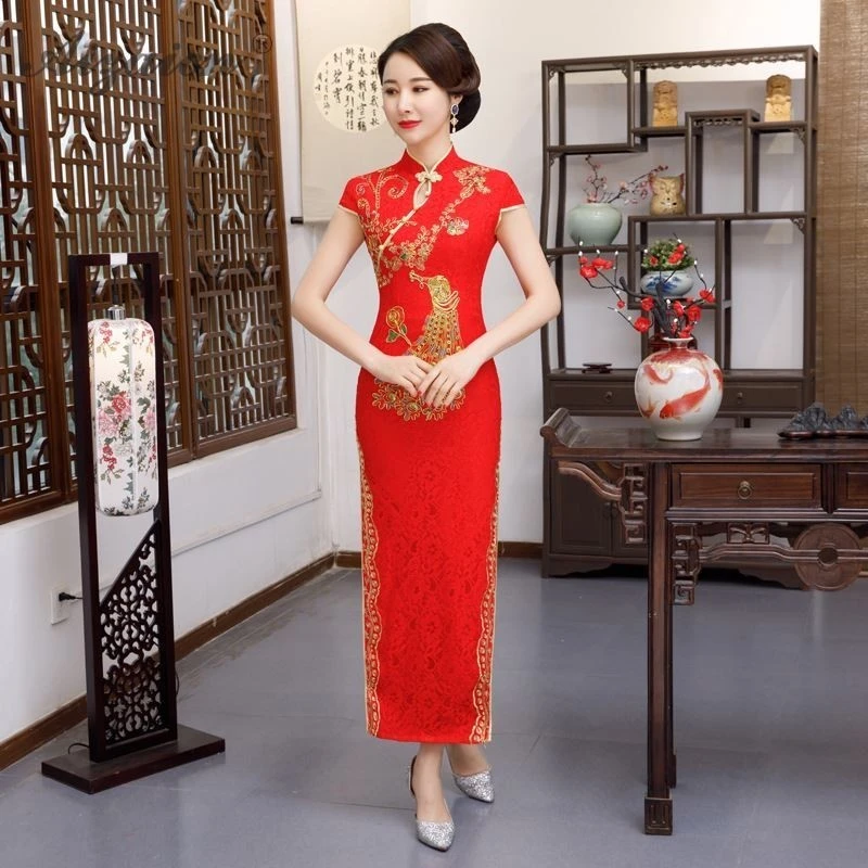 Cheongsam largo de noche de encaje para mujer, ropa china tradicional, Vintage, Qi Pao, Primavera, - AliExpress