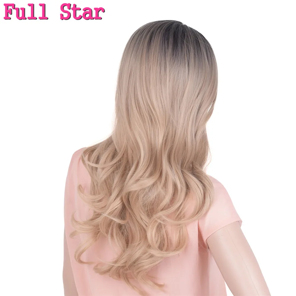 Полная звезда Омбре серый парик синтетические волосы 60 см 280 г Длинные шелковистые прямые на всю голову черный серый парики для женщин волос - Цвет: #1