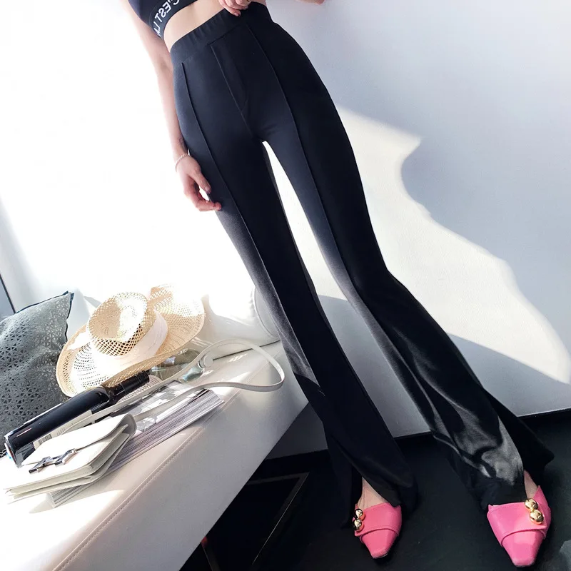 

2019 New Style Back To The 80's with A Soul's Pendulous Stretchy Open Horn Pants Full Length Elastic Waist Black Pants Women