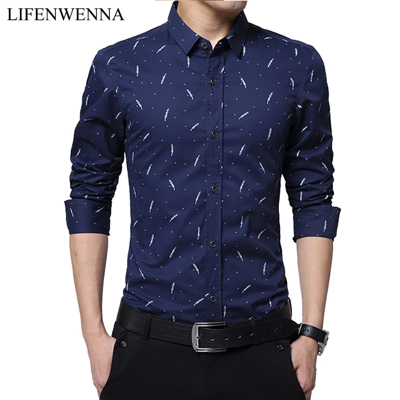 

2019 New Autumn Fashion Men's Shirt Slim Fit Print Long Sleeve Shirt Mens Clothing Trend Casual Social Office Shirt Men Plus 5XL