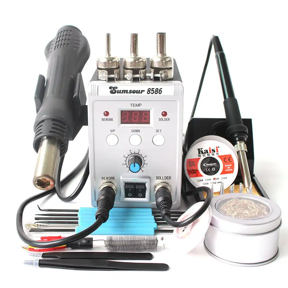 2 in 1 8586 Soldering Iron Station Hot Air Gun SMD Rework Digital Solder 750W UK
