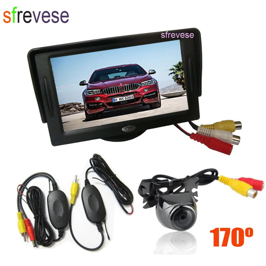 

4.3" LCD Monitor Vehicle Car Rear View Kit + Wireless Mini Metal Car Reversing Parking Backup Camera 170 Degree Wide Angle