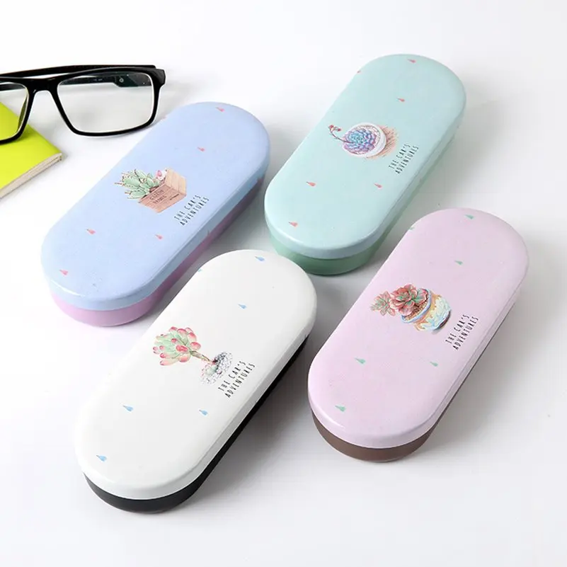 

Creative Hard Glasses Case Lovely Succulent Pattern Iron Tin Metal Eyeglass Sunglasses Protector Box Boys Girls Spectacle Case